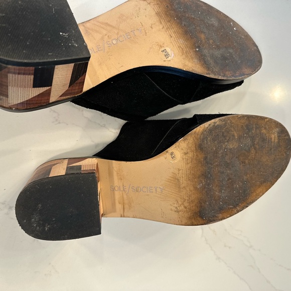 Sole Society black suede sandals block heel size 8 - Picture 5 of 5